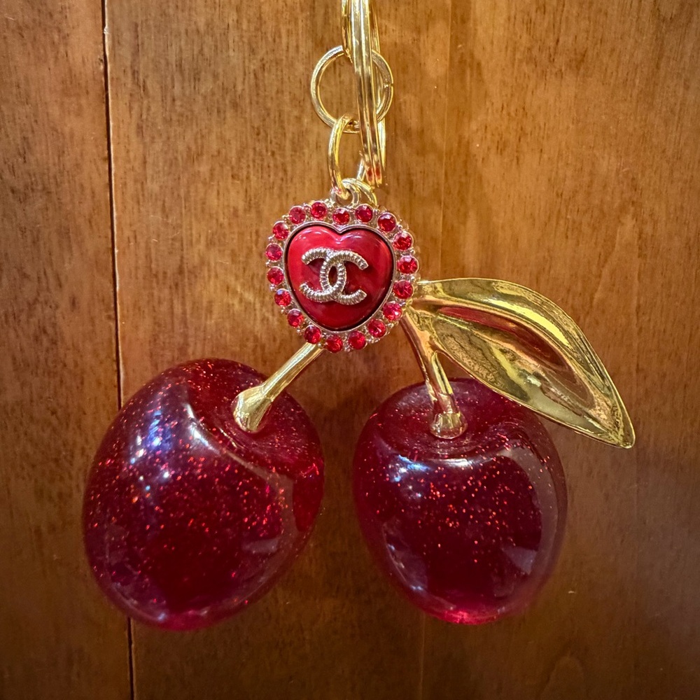 CC Charm Upcycled with Bright Red Cherry Keychain/Bag Charm 🍒